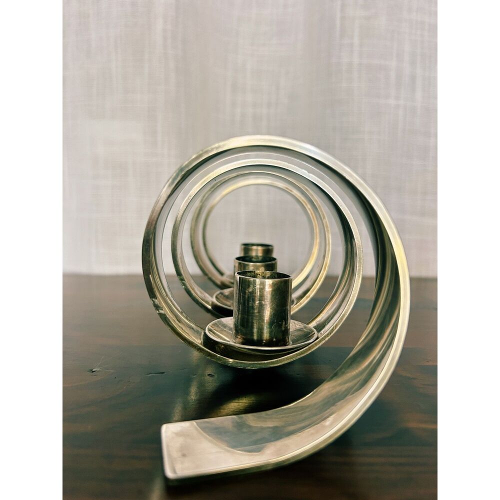 Vintage Mid-Century Modern Silver Spiral Candelabra Candle Holder